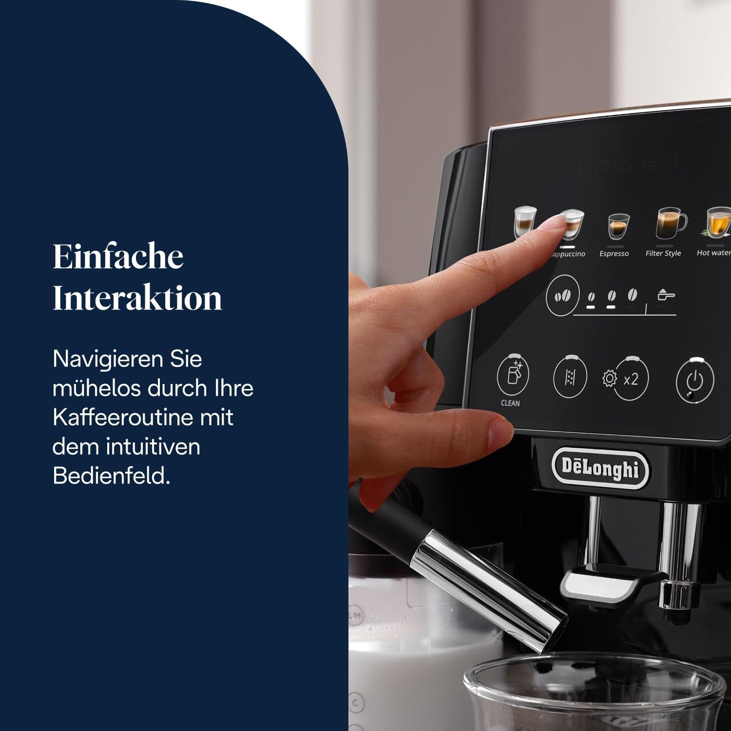 Magnifica Start (ECAM220.91.B)- Perfetto Kaffeevollautomat mit LatteCrema-Milchaufschäumer, 4 One-Touch-Getränke, Cappuccino, Espresso Kaffeemaschine, Soft-Touch-Bedienfeld, Schwarz