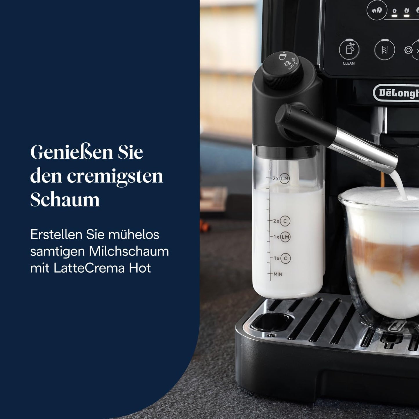 Magnifica Start (ECAM220.91.B)- Perfetto Kaffeevollautomat mit LatteCrema-Milchaufschäumer, 4 One-Touch-Getränke, Cappuccino, Espresso Kaffeemaschine, Soft-Touch-Bedienfeld, Schwarz